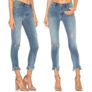 WE THE FREE Great Heights Mid Rise Distressed Fringe Frayed Hem Skinny Jeans 25